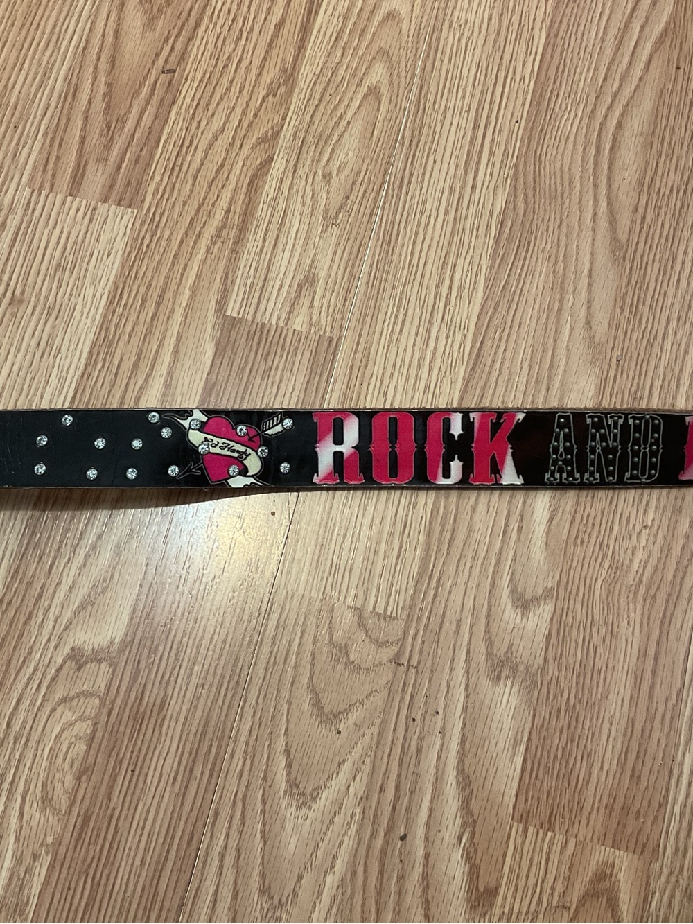 VTG Ed Hardy Rock and Roll Lives Black and Pink Studded Belt Sz.M.